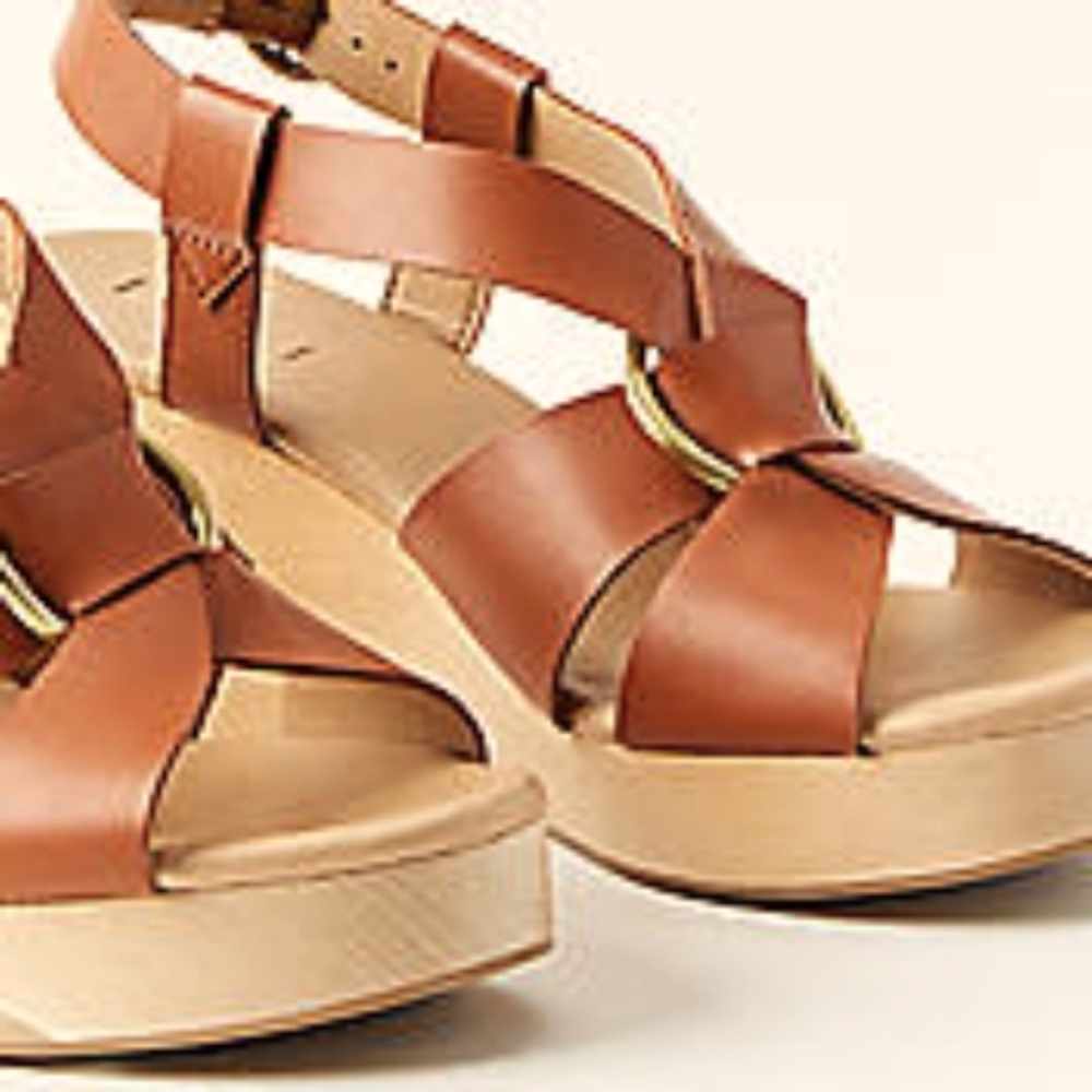 Ann Taylor Loft Buckle Wedge, - tan BRAND NEW NEVER WORN